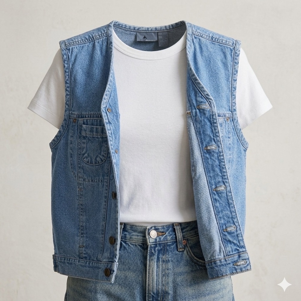 Vintage Lizwear Denim Vest Small Blue 90s Minimalist Western Layering